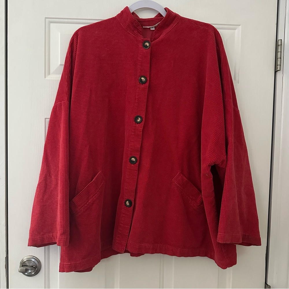 Bryn Walker Danuta Corduroy Mandarin Collar Wide Sleeve Button Oversized Jacket - Picture 2 of 9